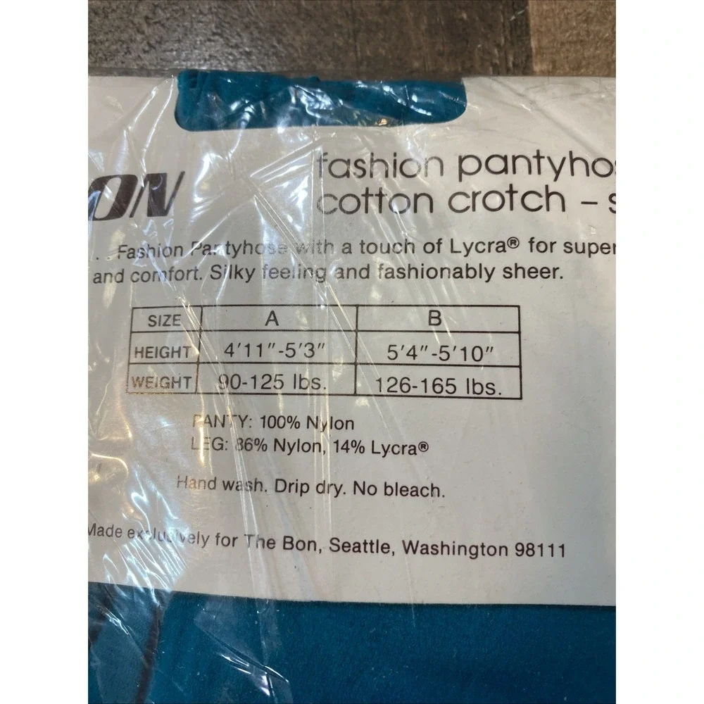 The Bon Pantyhose Size B Teal Blue Silken Sheer‎ Fit Sandalfoot Vintage